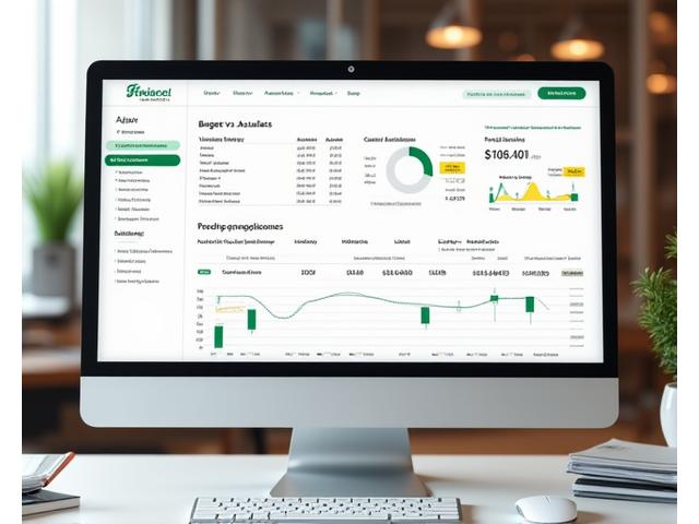 Et detaljert finansiell dashboard som visualiserer budsjett vs. faktiske kostnader, med analyser av avvik og prognoser, i henhold til norsk regnskapspraksis.
