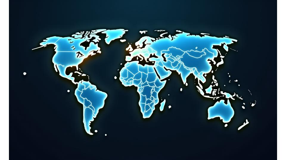 Dynamisk verdenskart med markerte finansieringsregions