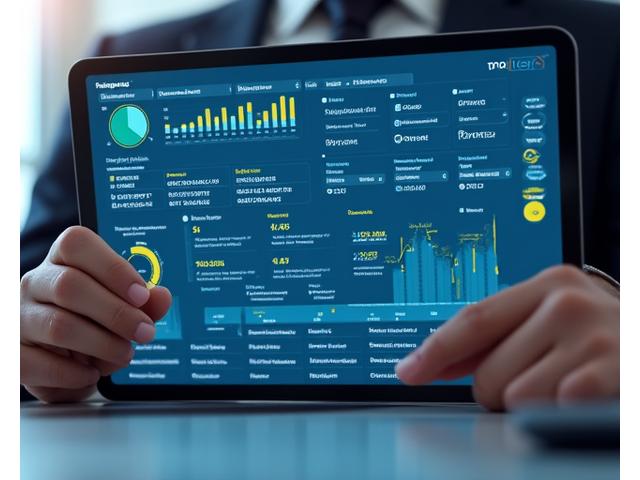 Digitale finansdiagrammer og nøkkeltall presentert på en skjerm, som illustrerer scenarioplanlegging og ressursallokering.
