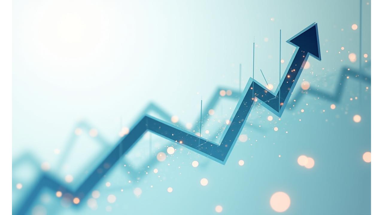Abstrakt fremstilling av datapunkt som fusjonerer og danner et oppadgående diagram, symboliserende finansiell vekst og optimalisering i et profesjonelt miljø.