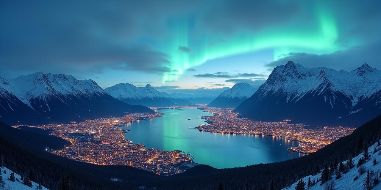 Panoramautsikt over Tromsø med fjorder og nordlys, symboliserer Zelvori Veksts nordiske forankring