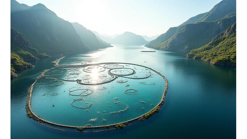 Bærekraftig fiskefarm i et nordisk fjordlandskap